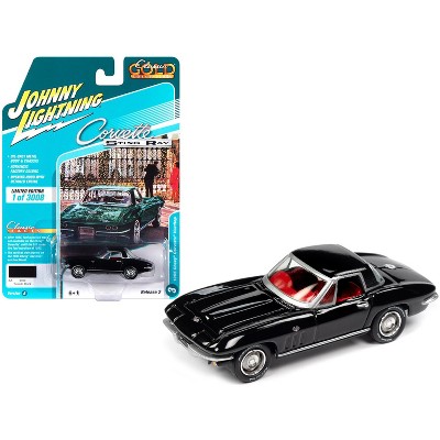 1965 Chevrolet Corvette Hardtop Tuxedo Black with Red Interior Limited Edition to 3008 pieces Worldwide 1/64 Diecast Model Car by Johnny Lightning