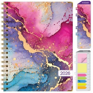 HARDCOVER 2026 Planner, 8.5"x11": 14 Months (Nov 2025-Dec 2026), Daily/Weekly/Monthly,  Bookmark, Pocket Folder w Sticky Notes (Rainbow Gold Marble) - 1 of 4