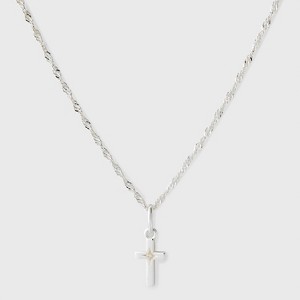 Silver Plated Lab-Grown Diamond Cross Twist Chain Pendant Necklace