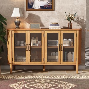 ORRD Large 4-Door Storage Cabinet, 58" Modern Entryway Cabinet for Living Room, Glass & Gold Accent Hallway Organizer with Adjustable Shelves - 1 of 4