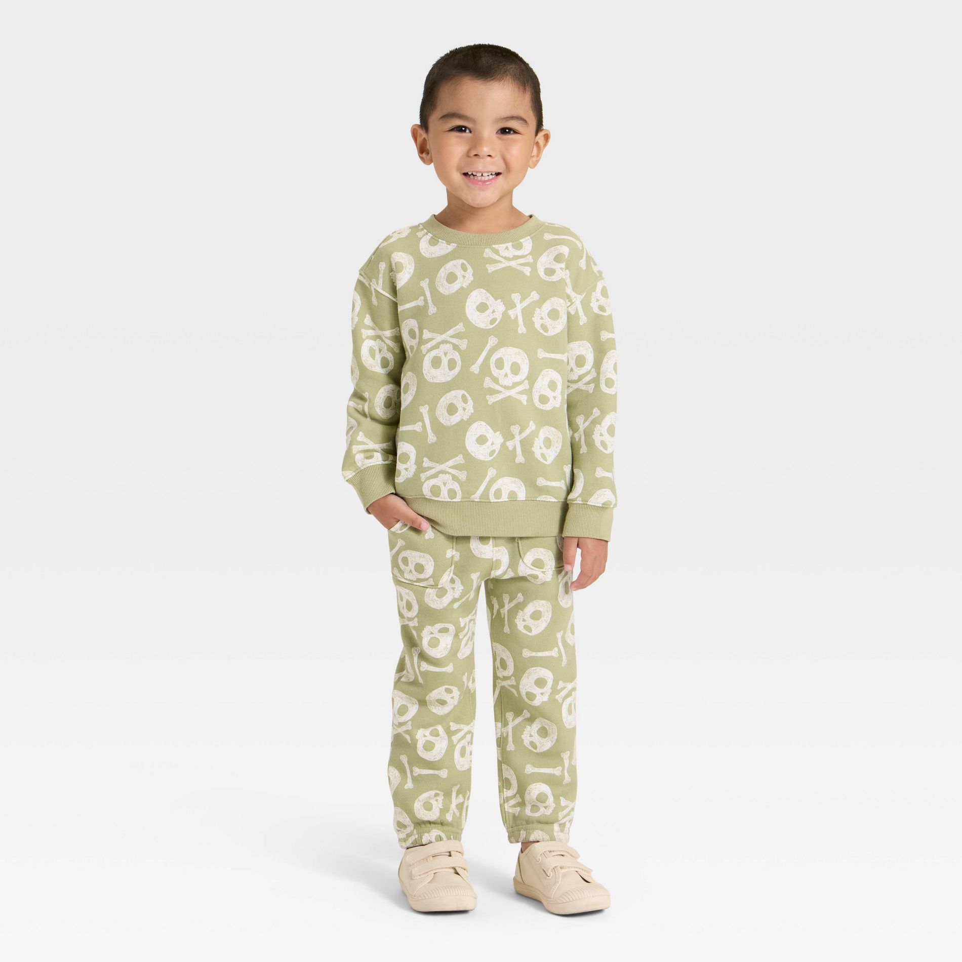 Toddler Boys' Halloween Fleece Sweatshirt and Pants Set - Cat & Jack™ Olive 4T