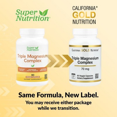 California Gold Nutrition Triple Magnesium Complex, 70 mg , 90 Veggie Capsules