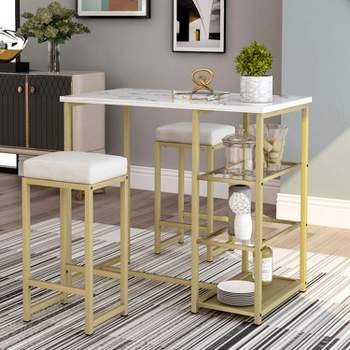 Modernluxe 3-piece Dining Set with Faux Marble Countertop and Bar Stools-Modern