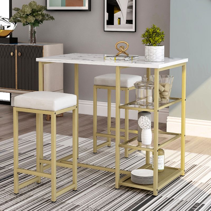 Modernluxe 3-piece Dining Set with Faux Marble Countertop and Bar Stools-Modern, 1 of 5