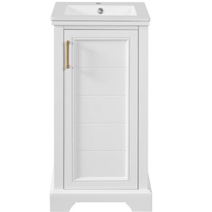 Gulches 16 Inch French Style White Bathroom Vanity Integrated Ceramic Sink Soft Closing Door Adjustable Shelf Waterproof MDF - 1 of 4