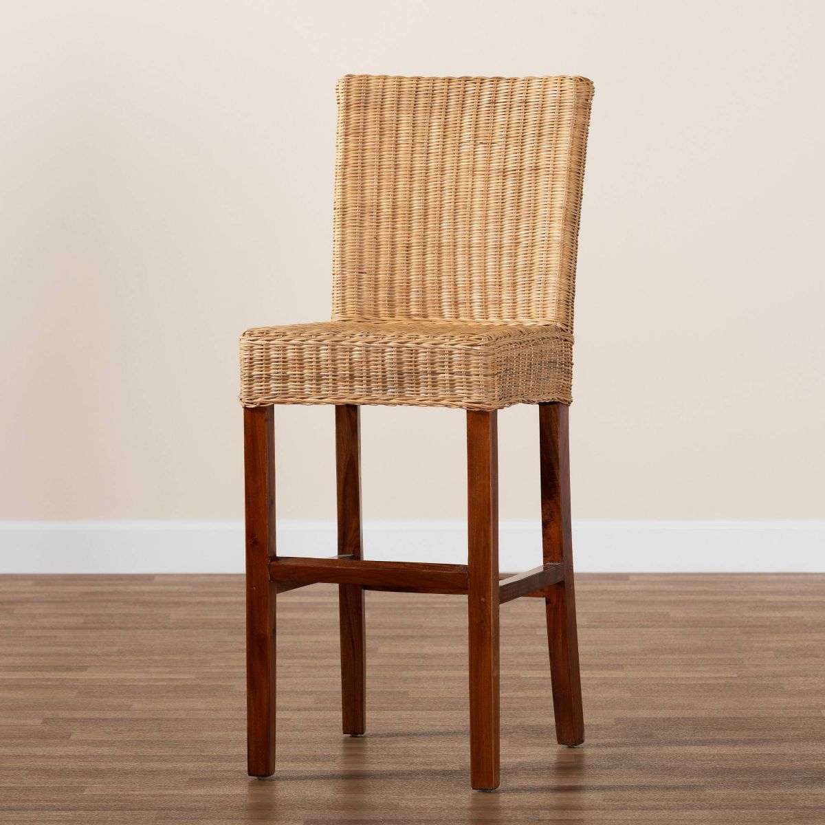 Racquel Natural Rattan & Mahogany Wood Barstool: Ergonomic, No Assembly - bali & pari - thumbnail 9