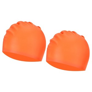 Unique Bargains Silicone Waterproof Non-Slip High-Stretch Swim Caps 2 Pcs - 1 of 4