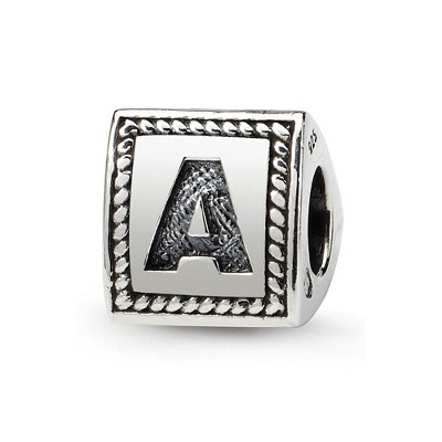 Black Bow Jewelry Triangle Block, Letter A Sterling Silver Bead Charm