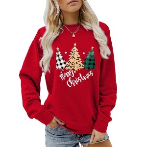 Christmas Sweatshirts for Women Cute Funny Sweatshirt Crew Neck Long Sleeve Xmas Holiday Tree Graphic Pullover Tops - 1 of 4
