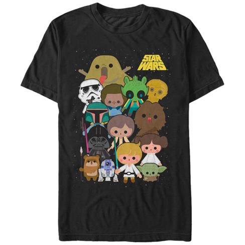 Men's Star Wars Cute Cartoon Character Group T-Shirt - Black - Small