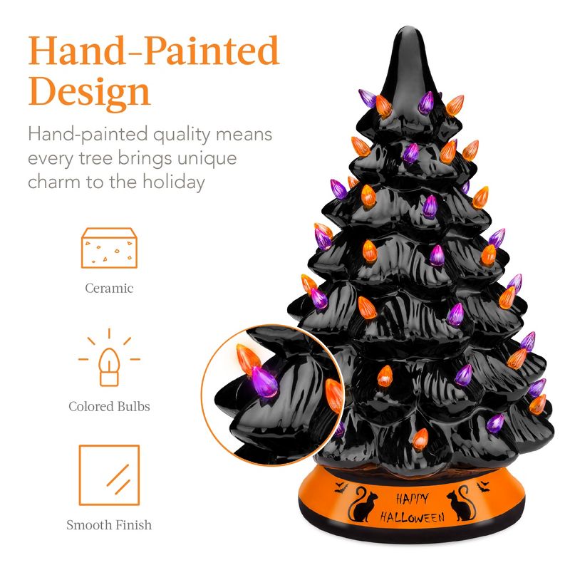 Best Choice Products 15in Pre-Lit Ceramic Tabletop Halloween Tree, Holiday Decoration w/ Orange & Purple Bulb Lights, 4 of 9