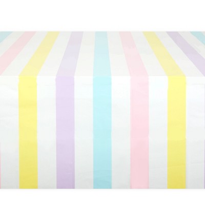 Pastel Striped Plastic Tablecloth Set for Parties, 54 x 108 inches