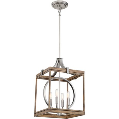 Minka Lavery Nickel Sun Faded Wood Pendant Chandelier 14 1/2" Wide Farmhouse 4-Light Fixture for Dining Room House Foyer Kitchen