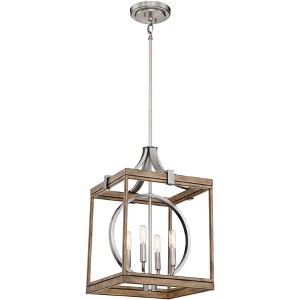 Minka Lavery Nickel Sun Faded Wood Pendant Chandelier 14 1/2" Wide Farmhouse 4-Light Fixture for Dining Room House Foyer Kitchen - 1 of 3