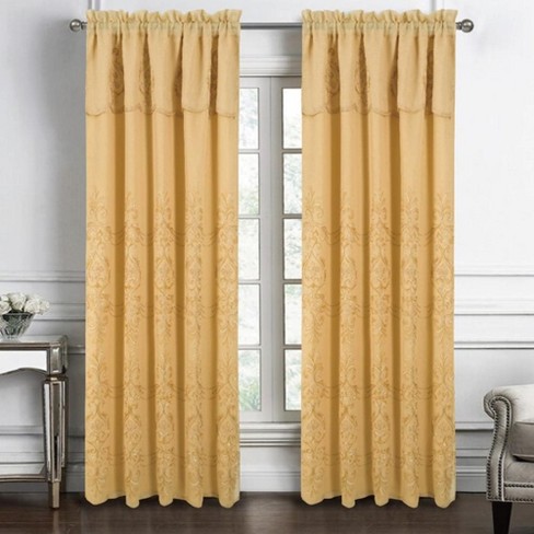 Cheapest 2PC 90” Panels with Attached Valance & Gold Embroidery, Window Curtains