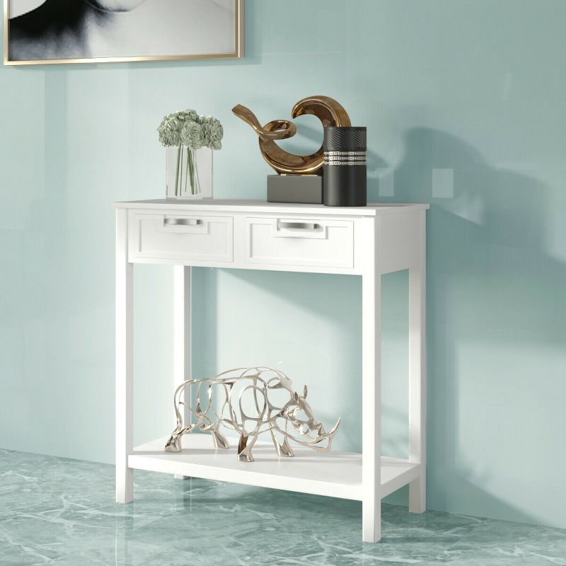 Costway Accent Console Table Entryway Sofa Foyer Table Storage Shelf W/2 Drawers, 4 of 13