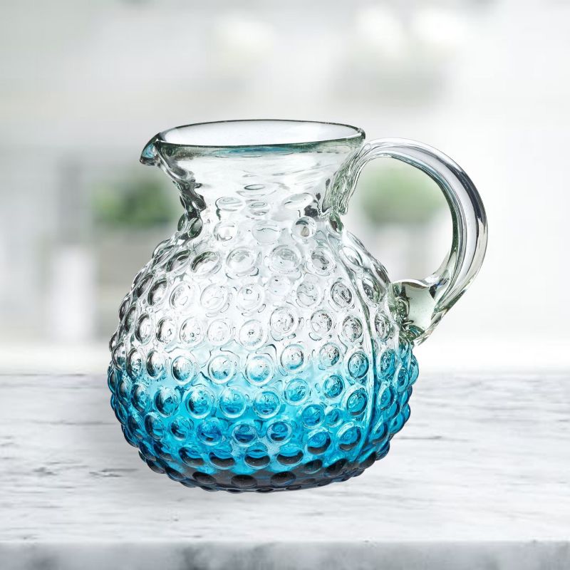 Amici Home Catalina Pitcher, Artisan Handmade Mexican Recycled Glass, For Sangria, Iced Tea, Juice, 8″ D x 8″ H, 80- Ounce, 4 of 5