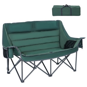 MUKE Camping Chair, Oversized Camping Loveseat for Two, XL Padded Chair with Wine Glass Holder, Cooler & Carry Bag for Outdoor Use (Green) - 1 of 4