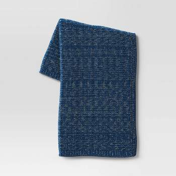 Cozy Metallic Yarn Knit Throw Blanket Navy Blue - Threshold™