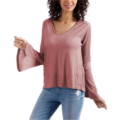 Lucky Brand Womens Flare Sleeve Thermal Blouse, Pink, X-Small