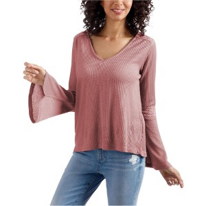 Lucky Brand Womens Flare Sleeve Thermal Blouse, Pink, X-Small - 1 of 1