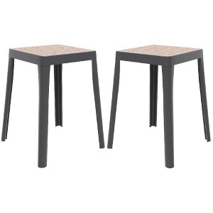 LeisureMod Tresse Stackable Dining Stool – Mid-Century Modern Square Backless Wicker-Top Seat Indoor Outdoor Use for Kitchen, Patio, Garden Set of 2 - 1 of 4