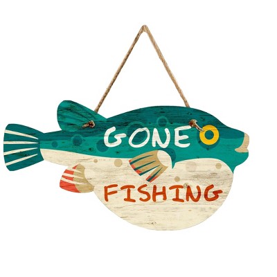 Beachcombers Gone Fishing Puffer Sign 16.7 x 8.64 x 0.35 Inches.