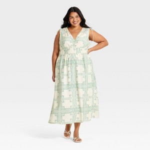 3x midi dress New women's Plus 3X Anthropologie x Atsu Sally bow midi dress Turquoise  Green