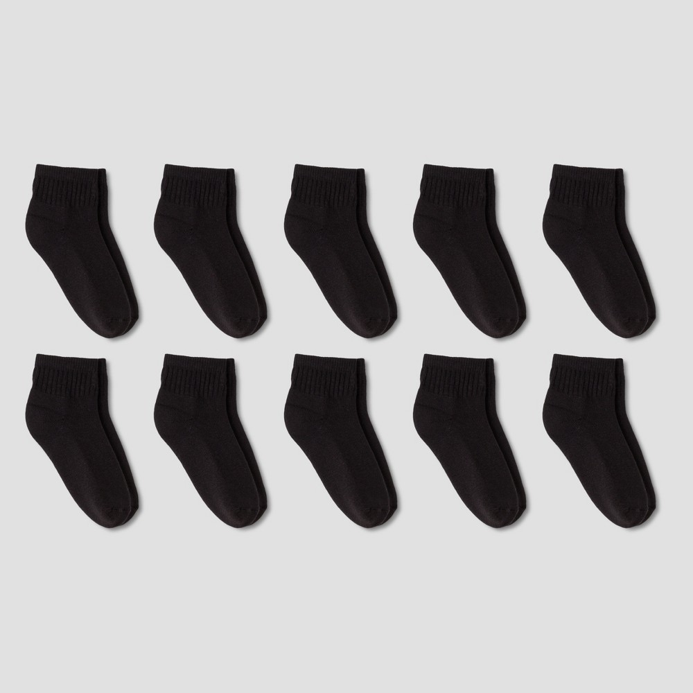 Boys' 10pk Athletic Ankle Socks - Cat & Jack™ Black L