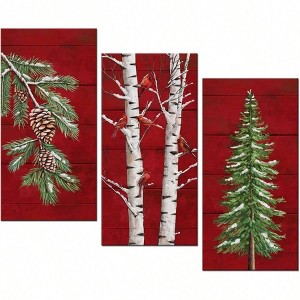 3 Piece Winter Wall Art on Birch Branches and Pine Tree in Snowy Forest Landscape Canvas Framed Decor 12x24 Inch - 1 of 4