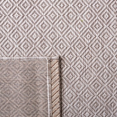 Beige 5'3" Square Flat Woven Reversible Outdoor Area Rug