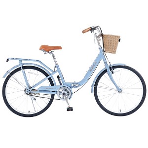 YONWAY 24 Inch Single Speed Folding Lady Bike , Durable Steel Frame Cruiser Bike,with Dual Brakes,Basket & Rear Rack  for Commuting - 1 of 4