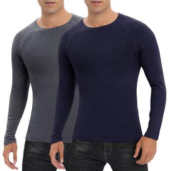 Mens Shirts 2 Packs Crew Tops Long Sleeve Ribbed Pullover Sweater Sim Fit Basic Layer Tops Solid Tee Crewneck Stretchy Undershirts