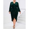 Clearlove Women's Plus Size Velvet Long Sleeve V Neck Bodycon Ruched Wrap Casual Party Cocktail Dresses - 2 of 4