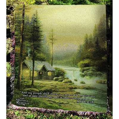 Manual Woodworkers and Weavers "Evening in Forest" Tapestry Throw Blanket 50"x60", Cotton, Inspirational Verse and Woodland Nature Scene