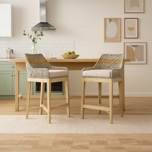 Royal Hampton 30 Inch Set of 2 Barstool Chairs | Handcrafted Mango Wood | Cotton Rope Weaving | Beige Cushion - 1 of 1
