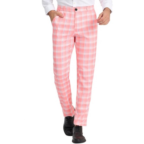 Lars Amadeus Men's Plaid Pants Regular Fit Flat Front Classic Elastic Waist  Suit Pants Pink 34