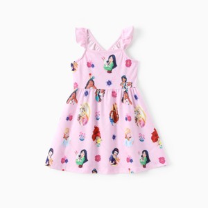 PATPAT Disney Princess Rapunzel Ariel Moana Belle Toddler Girl Dress Ruffle Sleeve Crossback Strap Birthday Summer Sundress 2-6 Y - 1 of 4