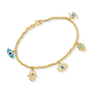Ross-Simons Italian Multicolored Enamel Good Luck Charm Bead Bracelet in 18kt Gold Over Sterling. 8 inches - 1 of 3