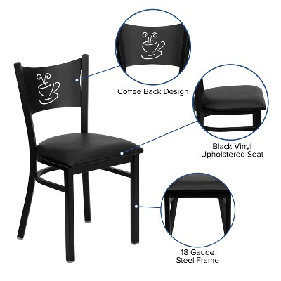Chic Black Vinyl and Metal High Back Side Chair with Decorative Cutout
