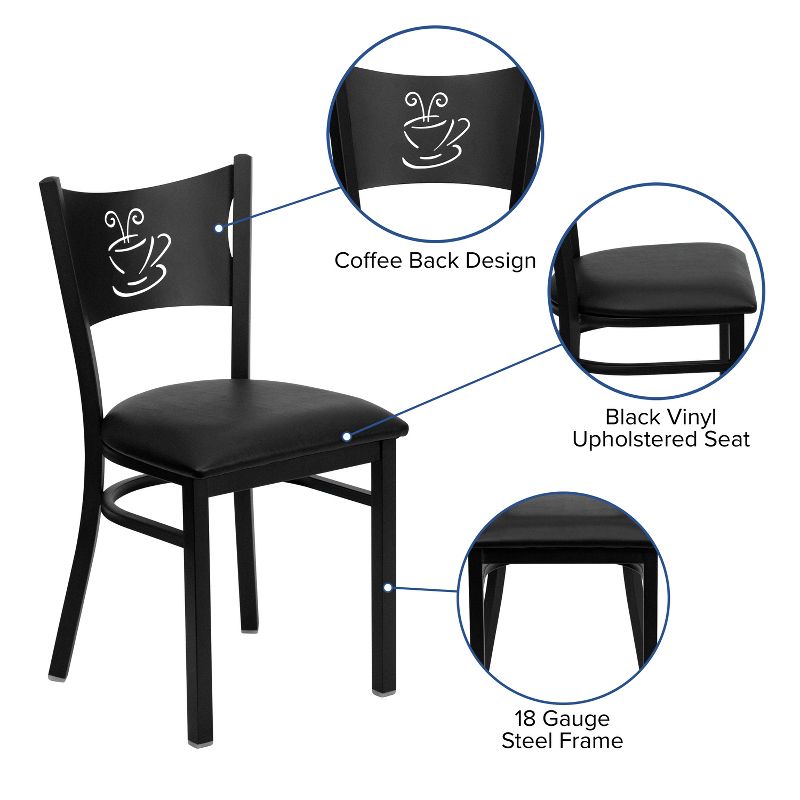 Flash Furniture Black Coffee Back Metal Restaurant Chair, 4 of 12
