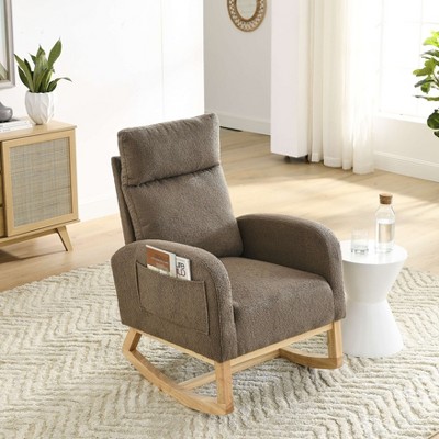 VYNXARIA 27.6"W Modern Accent High Backrest Living Room Lounge Arm Rocking Chair, Two Side Pocket,coffee