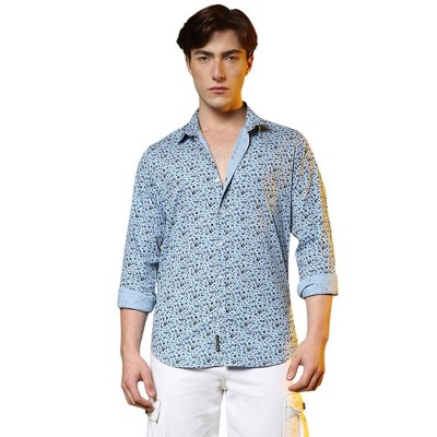 Campus Sutra Men Men's Prussian Blue Micro Floral Shirt