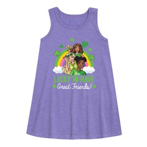 - Barbie - Lucky To Have Great Friends Graphic Sleeveless Aline Dress - 1 of 3