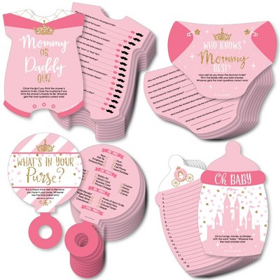 Big Dot of Happiness Little Princess Crown - 4 Pink and Gold Princess Baby Shower Games - 10 Cards Each - Gamerific Bundle