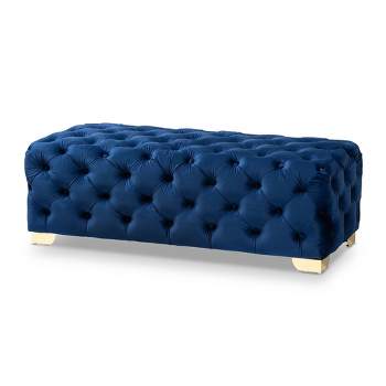Avara Velvet Button Tufted Bench Ottoman Blue - Baxton Studio