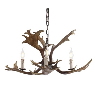 27" LED Adjustable Resin Antler Chandelier Brown - Jonathan Y