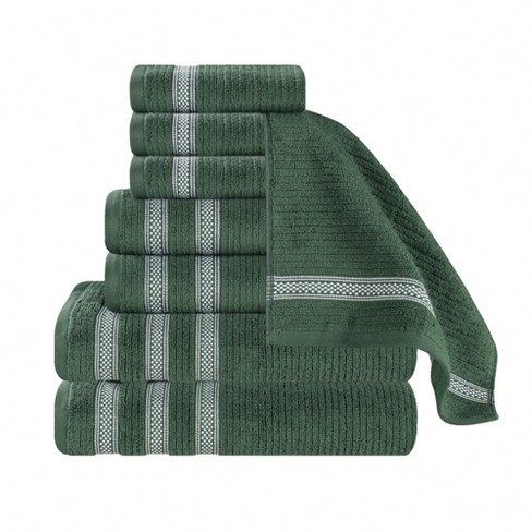 8pc Cotton Bath Towel Set Dark Green : Target