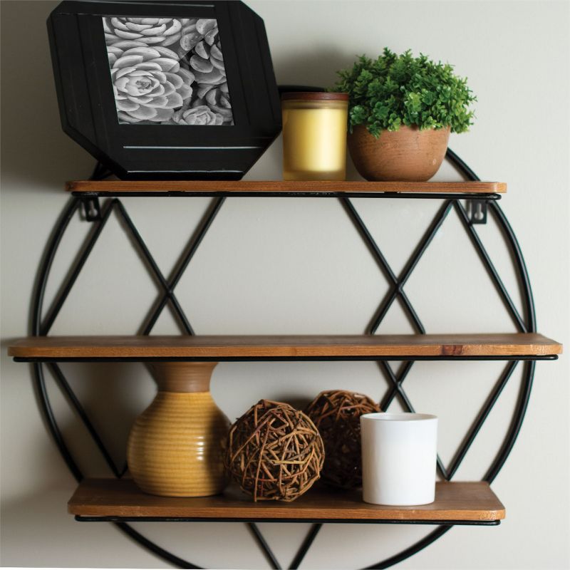 Round 20.25 inch Diameter Three Tier Wood and Metal Hanging Wall Shelf - Foreside Home & Garden, 4 of 6