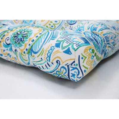 Baltic Blue Paisley Tufted Wicker Rocking Chair Cushions